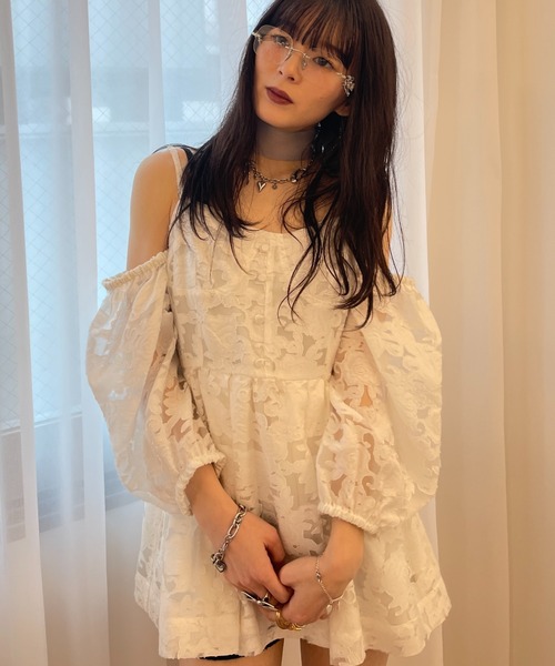HONEY MI HONEY(ハニーミーハニー)の「rose jacquard puff tunic(チュニック・レディース・グレー/オフホワイト/ブラック・FREE)」の11枚目の写真