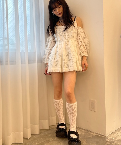 HONEY MI HONEY(ハニーミーハニー)の「rose jacquard puff tunic(チュニック・レディース・グレー/オフホワイト/ブラック・FREE)」の13枚目の写真