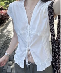 即完売スカラレースフレンチスリーブブラウス レースフレンチスリーブ レース」に該当するシャツ/ブラウス