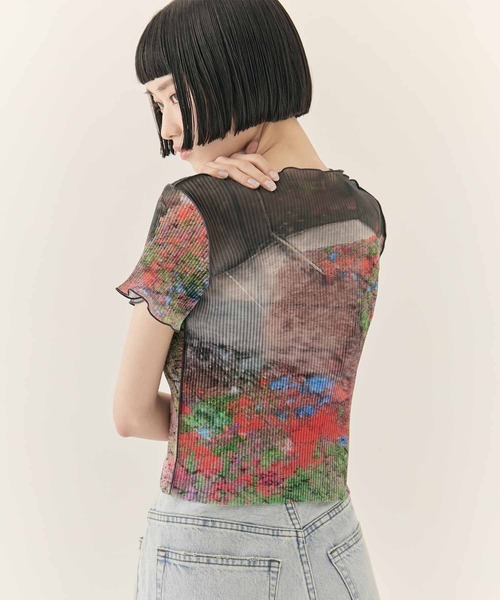 kotohayokozawa/コトハヨコザワ】SHEER GRAPHIC TINY TOP/シアー