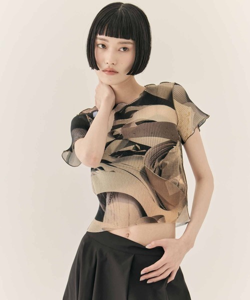 kotohayokozawa/コトハヨコザワ】SHEER GRAPHIC TINY TOP/シアー