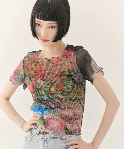 kotohayokozawa/コトハヨコザワ】SHEER GRAPHIC TINY TOP/シアー
