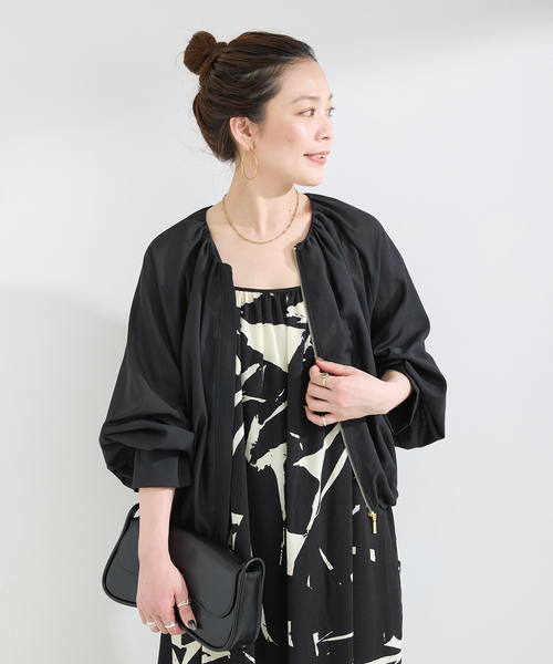 B.C STOCK（ベーセーストック）の「手洗い可 / 接触冷感 / シアーボイルZIP-UPクロップブルゾン（ブルゾン・レディース・ホワイト/ブラック/カーキ・FREE）」の7枚目の写真