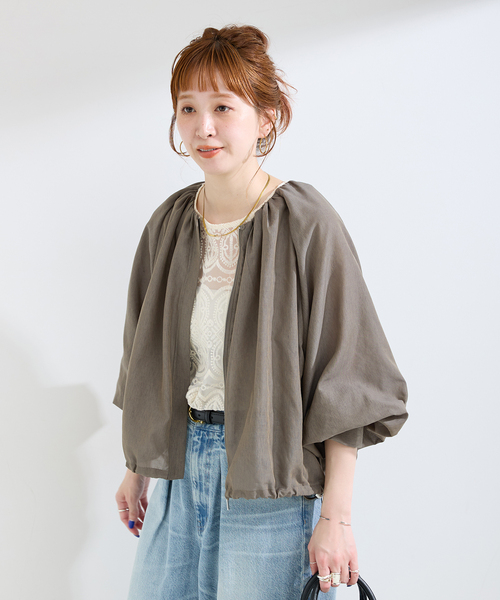 B.C STOCK（ベーセーストック）の「手洗い可 / 接触冷感 / シアーボイルZIP-UPクロップブルゾン（ブルゾン・レディース・ホワイト/ブラック/カーキ・FREE）」の20枚目の写真