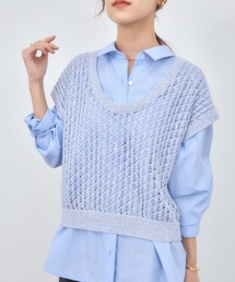 2wayコードヤーンミックス透かしニット 【低身長・小柄女性】