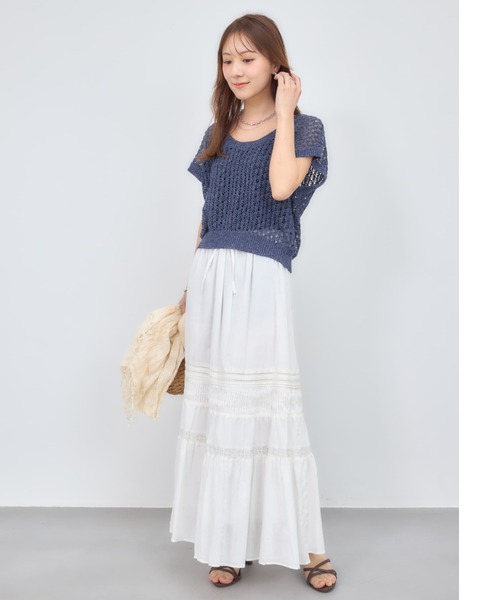 COHINA(コヒナ)の「2wayコードヤーンミックス透かしニット 【低身長・小柄女性】(ニット/セーター・レディース・ブルー/ネイビー/ベージュ・ONE SIZE)」の7枚目の写真