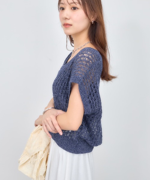 COHINA(コヒナ)の「2wayコードヤーンミックス透かしニット 【低身長・小柄女性】(ニット/セーター・レディース・ブルー/ネイビー/ベージュ・ONE SIZE)」の5枚目の写真