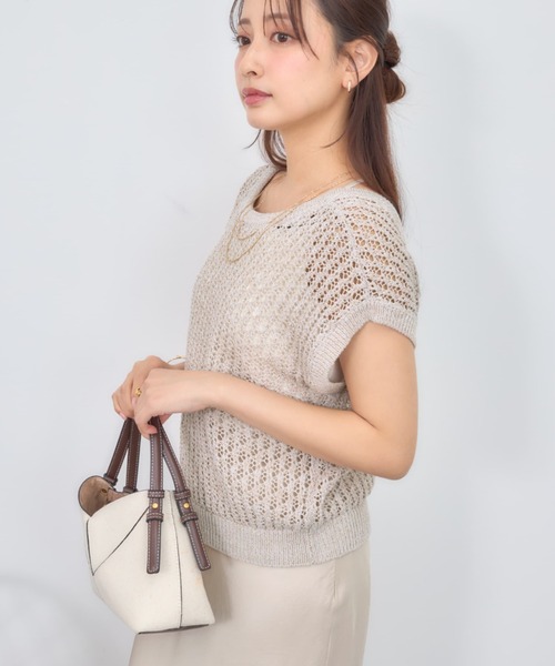 COHINA(コヒナ)の「2wayコードヤーンミックス透かしニット 【低身長・小柄女性】(ニット/セーター・レディース・ブルー/ネイビー/ベージュ・ONE SIZE)」の11枚目の写真