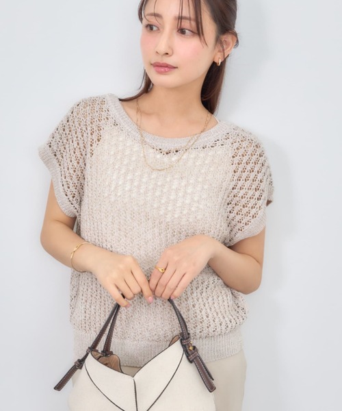 COHINA(コヒナ)の「2wayコードヤーンミックス透かしニット 【低身長・小柄女性】(ニット/セーター・レディース・ブルー/ネイビー/ベージュ・ONE SIZE)」の10枚目の写真