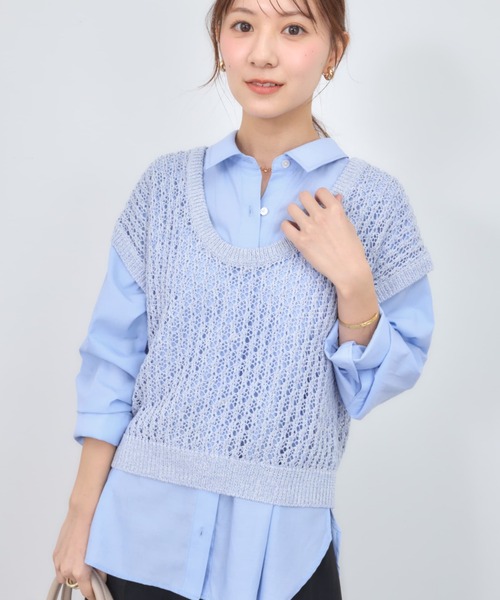COHINA(コヒナ)の「2wayコードヤーンミックス透かしニット 【低身長・小柄女性】(ニット/セーター・レディース・ブルー/ネイビー/ベージュ・ONE SIZE)」の17枚目の写真