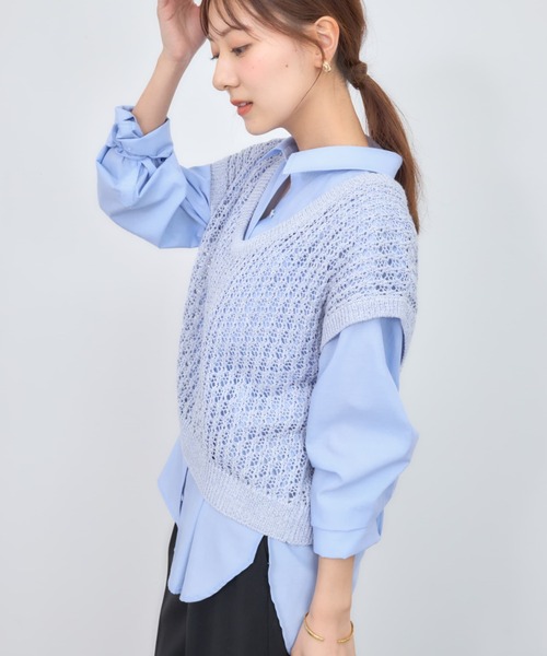 COHINA(コヒナ)の「2wayコードヤーンミックス透かしニット 【低身長・小柄女性】(ニット/セーター・レディース・ブルー/ネイビー/ベージュ・ONE SIZE)」の18枚目の写真