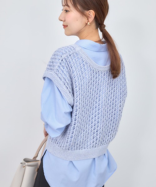COHINA(コヒナ)の「2wayコードヤーンミックス透かしニット 【低身長・小柄女性】(ニット/セーター・レディース・ブルー/ネイビー/ベージュ・ONE SIZE)」の19枚目の写真