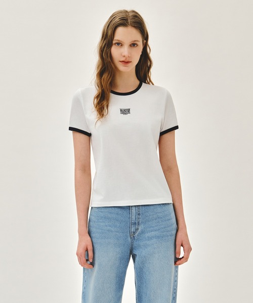 MARITHE + FRANCOIS GIRBAUD(マリテフランソワジルボー)の「W CLASSIC LOGO RINGER TEE(Tシャツ/カットソー・レディース・ホワイト/ネイビー/ライトピンク/ヘザーグレー・SMALL/MEDIUM)」の1枚目の写真