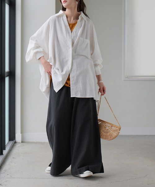 HUG.U(ハグユー)の「綿100% 涼し気ロングワイドパンツ(その他パンツ・レディース・カーキ/ブラック/イエロー/ホワイト/モスグリーン/ブラウン・M(トール丈)/L(トール丈)/M(レギュラー丈)/L(レギュラー丈))」の17枚目の写真