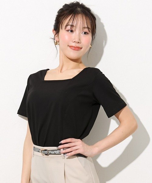 Nissen glamor(ニッセングラマー)の「【大きい胸専用】綿100% 汗染み防止 スクエアネック 半袖 美ラインTシャツ(Tシャツ/カットソー・レディース・イエロー/ホワイト/ブラック・M/L/LL/3L)」の2枚目の写真
