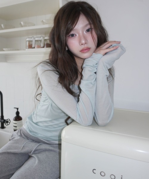modimood（モディムード）の「[MADE] MOMU テンセルシースルー長袖Tシャツ（Tシャツ/カットソー・レディース・ミント/ブラック/ライトグレー・FREE）」の15枚目の写真
