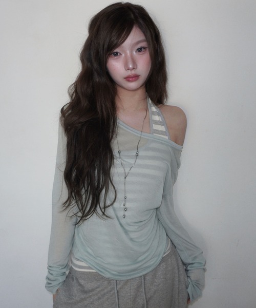 modimood（モディムード）の「[MADE] MOMU テンセルシースルー長袖Tシャツ（Tシャツ/カットソー・レディース・ミント/ブラック/ライトグレー・FREE）」の22枚目の写真
