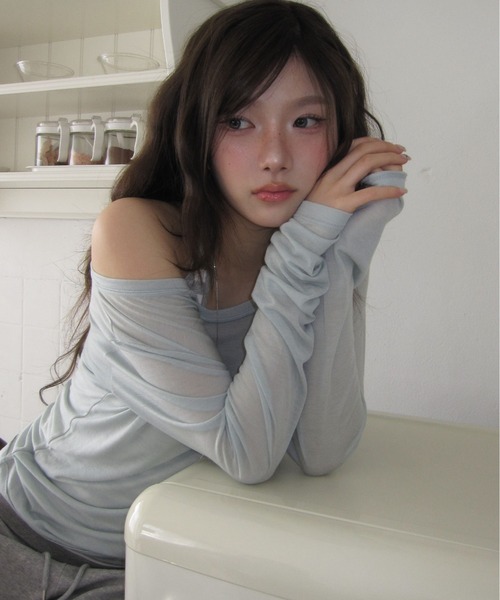 modimood（モディムード）の「[MADE] MOMU テンセルシースルー長袖Tシャツ（Tシャツ/カットソー・レディース・ミント/ブラック/ライトグレー・FREE）」の16枚目の写真