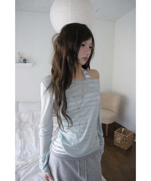 modimood（モディムード）の「[MADE] MOMU テンセルシースルー長袖Tシャツ（Tシャツ/カットソー・レディース・ミント/ブラック/ライトグレー・FREE）」の13枚目の写真