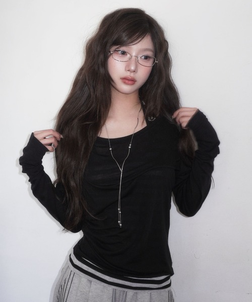 modimood（モディムード）の「[MADE] MOMU テンセルシースルー長袖Tシャツ（Tシャツ/カットソー・レディース・ミント/ブラック/ライトグレー・FREE）」の5枚目の写真