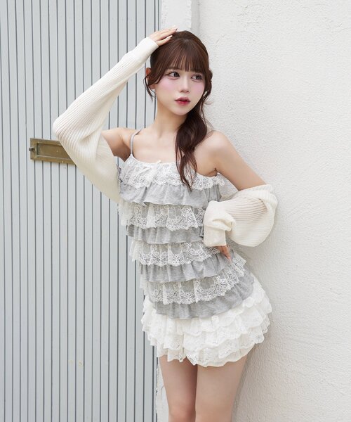 OLIVE des OLIVE(オリーブデオリーブ)の「【Belle Charme】Lace Tiered Camisole(キャミソール・レディース・トップグレー/ブラック・FREE)」の9枚目の写真