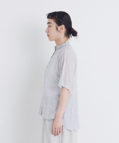 conges payes ADIEU TRISTESSE(コンジェ ペイエ アデュートリステス)の「【FAVE】シャーリングダブルフリルカラーブラウス(シャツ/ブラウス・レディース・ストライプ/パープル系その他/ブラウン系その他・38)」の17枚目の写真