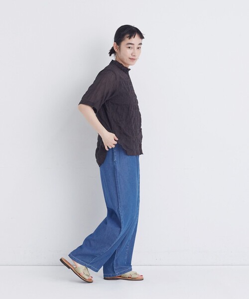 conges payes ADIEU TRISTESSE(コンジェ ペイエ アデュートリステス)の「【FAVE】シャーリングダブルフリルカラーブラウス(シャツ/ブラウス・レディース・ストライプ/パープル系その他/ブラウン系その他・38)」の20枚目の写真