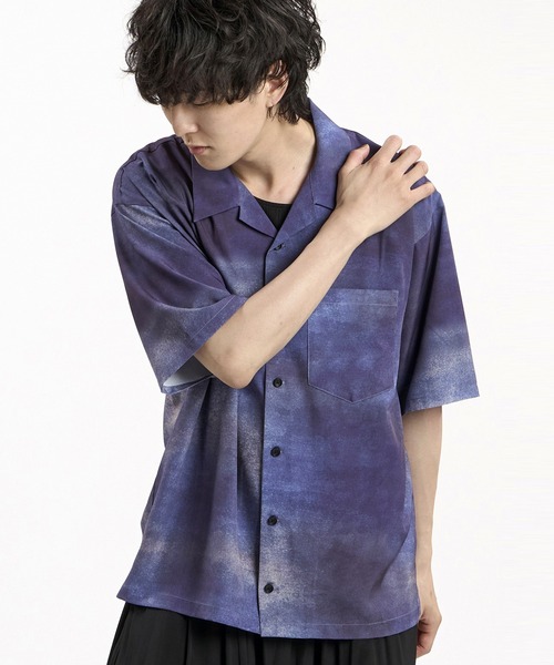 NO ID.（ノーアイディ）の「【NO ID.】Abstract Print Open Collar Shirt / アブストラクト プリント オープン カラー シャツ（シャツ/ブラウス・メンズ・ダークブルー/ホワイト・2/1）」の18枚目の写真