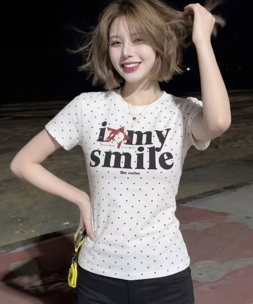 WESTSEA（ウエストシー）の「ドット柄 ロゴプリント ストレッチ 半袖Tシャツ（Tシャツ/カットソー・レディース・ホワイト/グレー・M）」の3枚目の写真