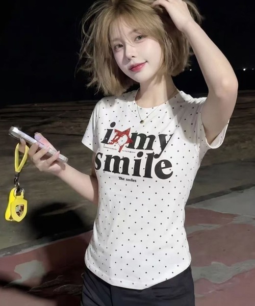 WESTSEA（ウエストシー）の「ドット柄 ロゴプリント ストレッチ 半袖Tシャツ（Tシャツ/カットソー・レディース・ホワイト/グレー・M）」の6枚目の写真