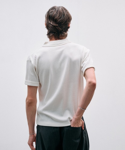Adoon plain（アドーンプレーン）の「Rib Skipper Polo Shirt / リブスキッパーポロシャツ（ポロシャツ・メンズ・オフホワイト/ブラック/ブラウン・LARGE/MEDIUM）」の17枚目の写真
