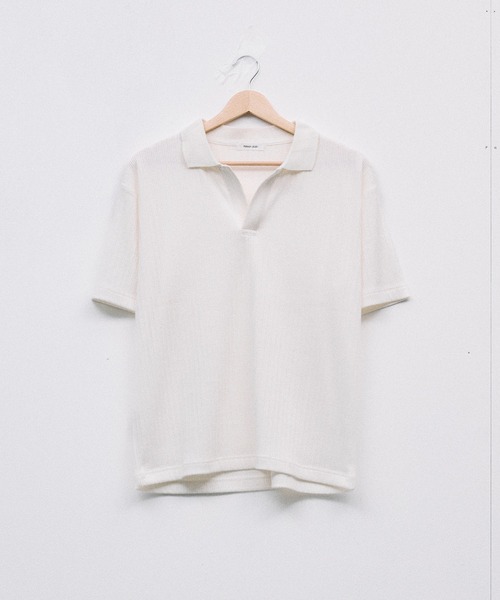 Adoon plain（アドーンプレーン）の「Rib Skipper Polo Shirt / リブスキッパーポロシャツ（ポロシャツ・メンズ・オフホワイト/ブラック/ブラウン・LARGE/MEDIUM）」の12枚目の写真