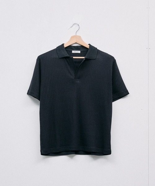 Adoon plain（アドーンプレーン）の「Rib Skipper Polo Shirt / リブスキッパーポロシャツ（ポロシャツ・メンズ・オフホワイト/ブラック/ブラウン・LARGE/MEDIUM）」の6枚目の写真
