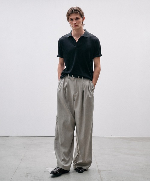 Adoon plain（アドーンプレーン）の「Rib Skipper Polo Shirt / リブスキッパーポロシャツ（ポロシャツ・メンズ・オフホワイト/ブラック/ブラウン・LARGE/MEDIUM）」の21枚目の写真