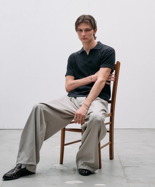 Adoon plain（アドーンプレーン）の「Rib Skipper Polo Shirt / リブスキッパーポロシャツ（ポロシャツ・メンズ・オフホワイト/ブラック/ブラウン・LARGE/MEDIUM）」の20枚目の写真