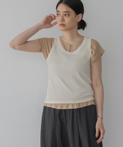 A part by(アパートバイ)の「レイヤードヘンリーネックプルオーバー(Tシャツ/カットソー・レディース・ブラウン/ベージュ系その他・FREE)」の22枚目の写真