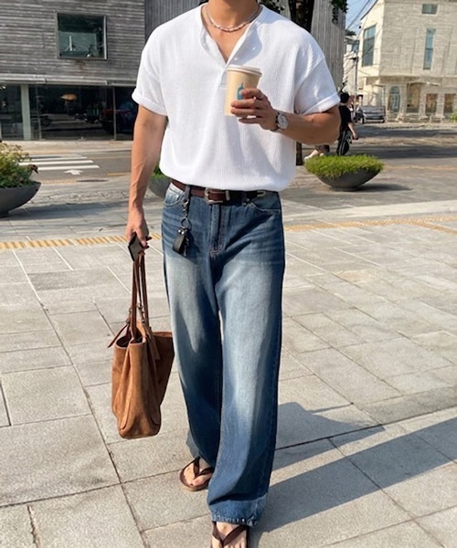 NOWLE(ノウル)の「【NOWLE】凹凸ワッフル サーマル ヘンリーネック 半袖 Tシャツ/ アーバンリラックス ショートスリーブ トップス(Tシャツ/カットソー・メンズ・ブラック/ホワイト/ダークブラウン/グレー/ネイビー・LARGE/X-LARGE/MEDIUM/SMALL)」の11枚目の写真
