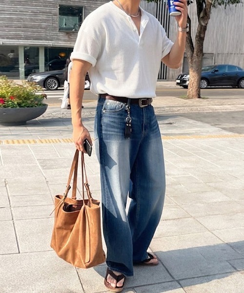NOWLE(ノウル)の「【NOWLE】凹凸ワッフル サーマル ヘンリーネック 半袖 Tシャツ/ アーバンリラックス ショートスリーブ トップス(Tシャツ/カットソー・メンズ・ブラック/ホワイト/ダークブラウン/グレー/ネイビー・LARGE/X-LARGE/MEDIUM/SMALL)」の12枚目の写真