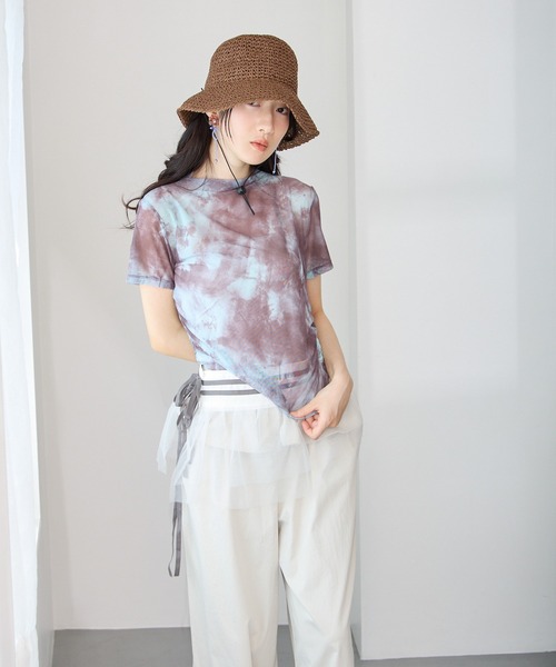 Y/lim(イリム)の「エアリー柄半袖シアートップス(Tシャツ/カットソー・レディース・ブルー/ブラウン/ライトブラウン/ブラック・FREE)」の17枚目の写真