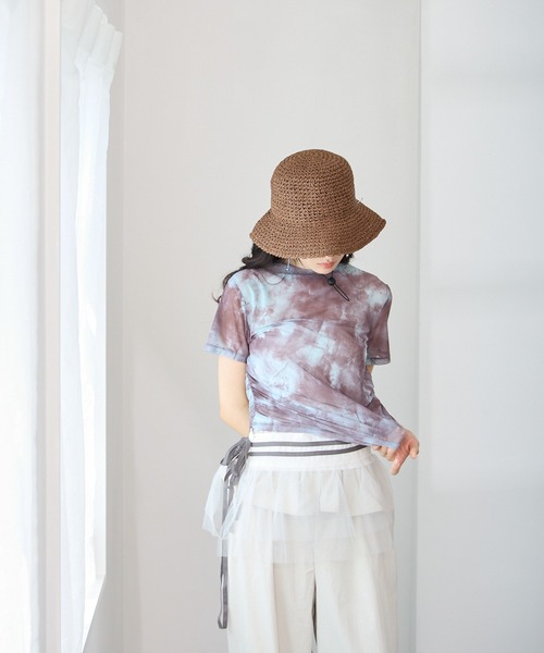 Y/lim(イリム)の「エアリー柄半袖シアートップス(Tシャツ/カットソー・レディース・ブルー/ブラウン/ライトブラウン/ブラック・FREE)」の14枚目の写真