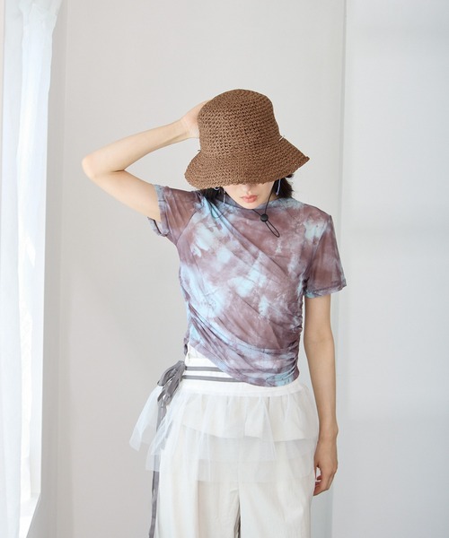 Y/lim(イリム)の「エアリー柄半袖シアートップス(Tシャツ/カットソー・レディース・ブルー/ブラウン/ライトブラウン/ブラック・FREE)」の15枚目の写真