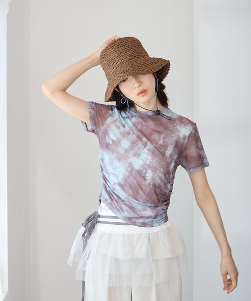 Y/lim(イリム)の「エアリー柄半袖シアートップス(Tシャツ/カットソー・レディース・ブルー/ブラウン/ライトブラウン/ブラック・FREE)」の16枚目の写真