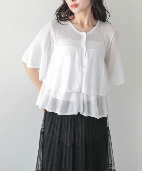 SUGAR BISKET(シュガービスケット)の「前後2WAY シアーニットブラウス(Tシャツ/カットソー・レディース・イエロー/ピンク/ブラック/グレイッシュベージュ/ホワイト・フリー)」の2枚目の写真