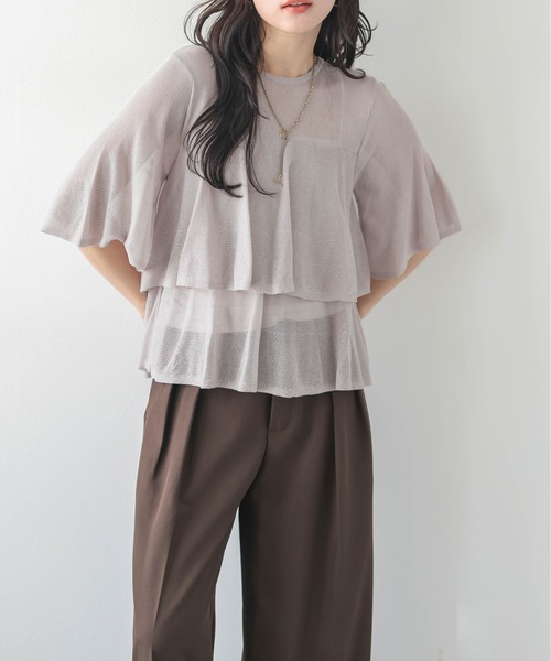 SUGAR BISKET(シュガービスケット)の「前後2WAY シアーニットブラウス(Tシャツ/カットソー・レディース・イエロー/ピンク/ブラック/グレイッシュベージュ/ホワイト・フリー)」の4枚目の写真