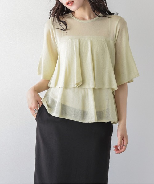 SUGAR BISKET(シュガービスケット)の「前後2WAY シアーニットブラウス(Tシャツ/カットソー・レディース・イエロー/ピンク/ブラック/グレイッシュベージュ/ホワイト・フリー)」の5枚目の写真