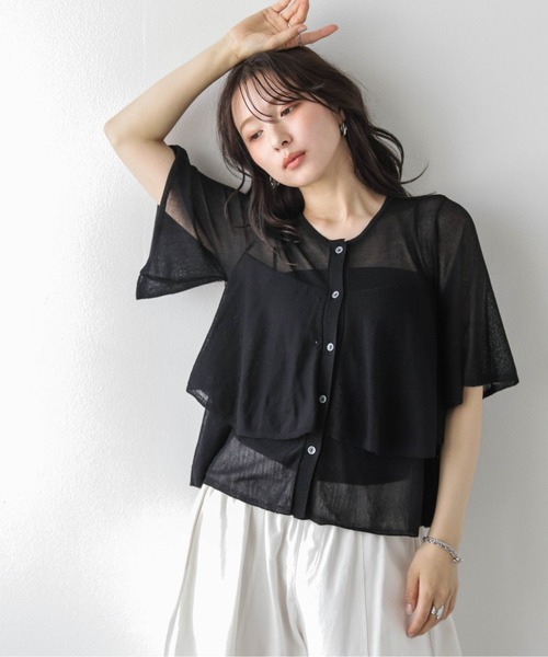 SUGAR BISKET(シュガービスケット)の「前後2WAY シアーニットブラウス(Tシャツ/カットソー・レディース・イエロー/ピンク/ブラック/グレイッシュベージュ/ホワイト・フリー)」の3枚目の写真