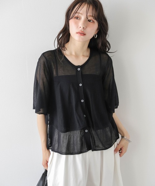 SUGAR BISKET(シュガービスケット)の「前後2WAY シアーニットブラウス(Tシャツ/カットソー・レディース・イエロー/ピンク/ブラック/グレイッシュベージュ/ホワイト・フリー)」の9枚目の写真