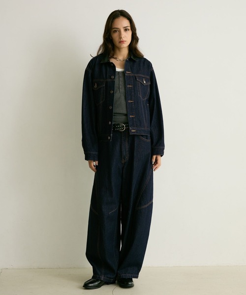 PBLIM（ページボーイリム）の「《UNISEX/セットアップ対応》レザーカラーGジャン（デニムジャケット・レディース・インディゴブルー/ブラック・SMALL/MEDIUM）」の13枚目の写真