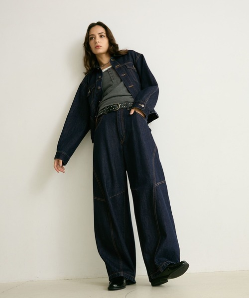PBLIM（ページボーイリム）の「《UNISEX/セットアップ対応》レザーカラーGジャン（デニムジャケット・レディース・インディゴブルー/ブラック・SMALL/MEDIUM）」の14枚目の写真