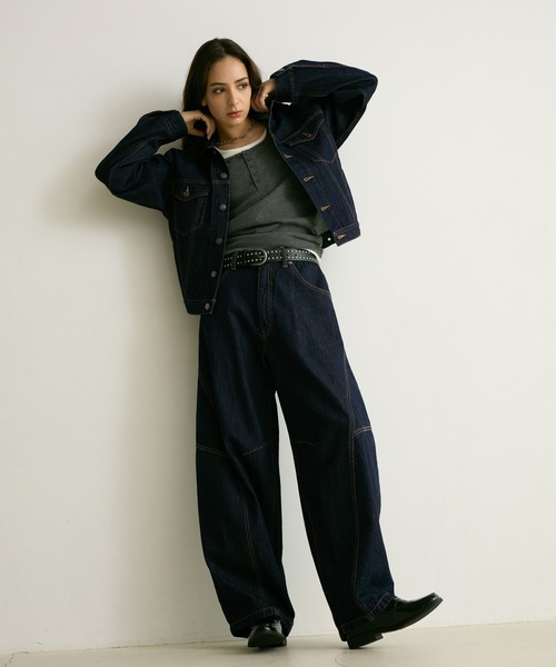 PBLIM（ページボーイリム）の「《UNISEX/セットアップ対応》レザーカラーGジャン（デニムジャケット・レディース・インディゴブルー/ブラック・SMALL/MEDIUM）」の15枚目の写真